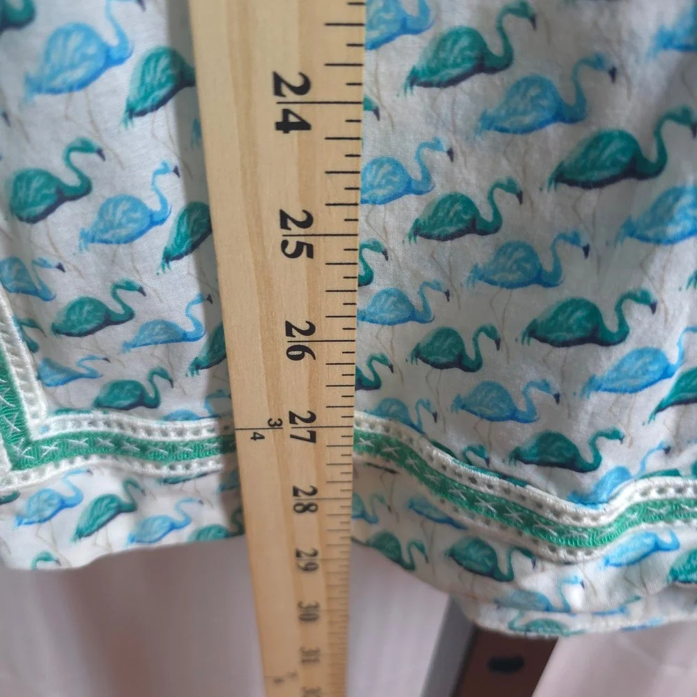 Tory Burch Flamingo Print Cotton Tunic Top Size 6 Boho Coastal Resort Resortwear